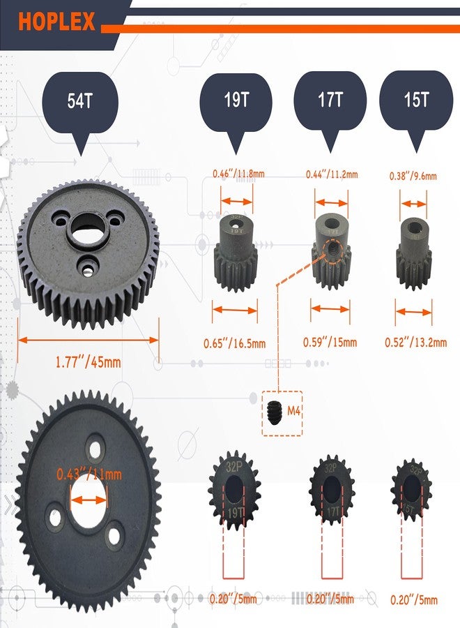 HOPLEX 6878 Complete Slipper Clutch Assembly with 32 Pitch 15T/17T/19T Pinions Gear Set Compatible with Traxxas Slash / Stampede / Rustler 4x4 - Image 4